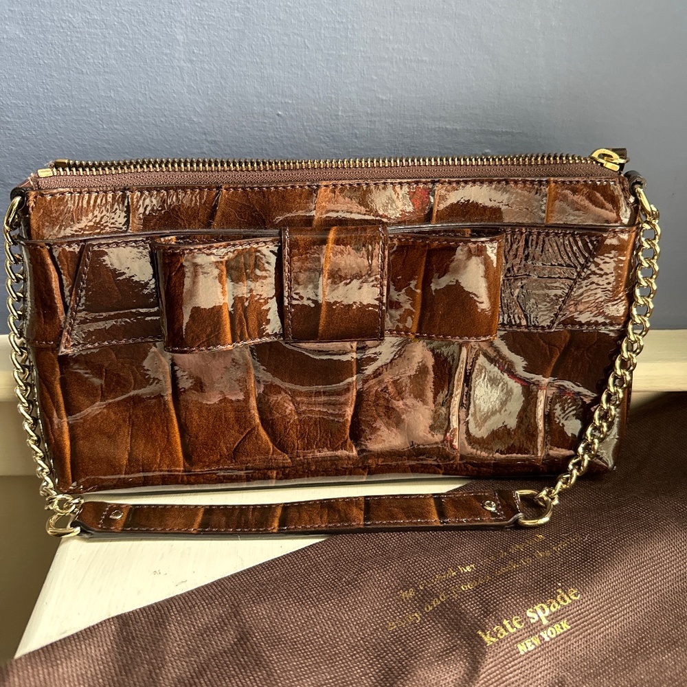 Kate Spade Patent Leather Croc Bow Clutch